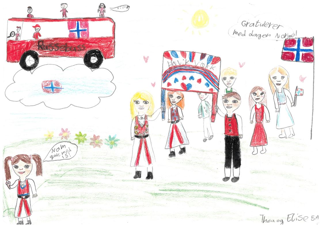 17. mai tegning Høvik verk skole