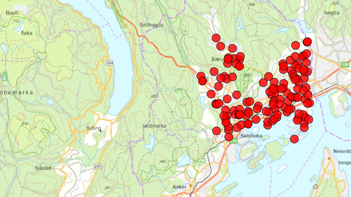 Kart over barnehagene i Bærum